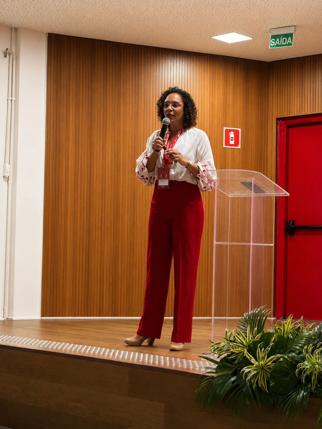 Dra. Ana Paula Teixeira palestrando no palco do Fórum Saúde 360